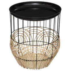 Lot De 2 Tables D'appoint Gigognes En Métal Noir Et Rotin -Pas Cher Mobiliora Magasin table basse 9457915