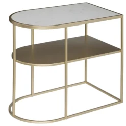 Table à Café En Métal Doré Et Marbre 52 X H 45 Cm