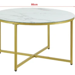 Table Basse Ronde Uppvidinge Pour Salon 45 X 80 Cm Marbre Blanc / Doré [en.casa] -Pas Cher Mobiliora Magasin table basse 9502329