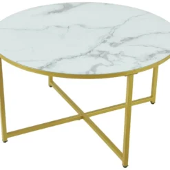 Table Basse Ronde Uppvidinge Pour Salon 45 X 80 Cm Marbre Blanc / Doré [en.casa] -Pas Cher Mobiliora Magasin table basse 9502331