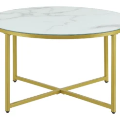 Table Basse Ronde Uppvidinge Pour Salon 45 X 80 Cm Marbre Blanc / Doré [en.casa] -Pas Cher Mobiliora Magasin table basse 9502333