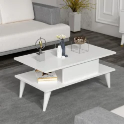 Table Basse Melhus Avec Espace De Rangement 40 X 90 X 45 Cm Blanc [en.casa]