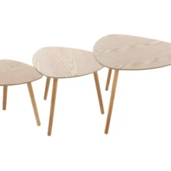Lot De 3 Tables à Café Gigogne En Bois Clair Et Pieds Bois Naturel