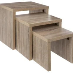 Lot 3 Tables Gigognes Coloris Bois Naturel H 45 H 37 Et H 30 Cm