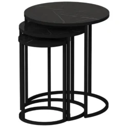 Set De 3 Tables D'appoint Frederiksværk Gigognes Rondes Marbre Noir [en.casa] -Pas Cher Mobiliora Magasin table basse 9513371