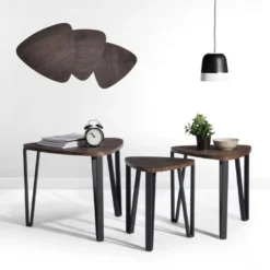 Ensemble De 3 Tables Gigognes Au Style Industriel Noir Et Bois KAUWHATA MDF HM