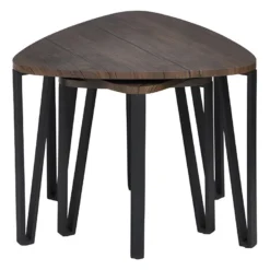 Ensemble De 3 Tables Gigognes Au Style Industriel Noir Et Bois KAUWHATA MDF HM -Pas Cher Mobiliora Magasin table basse 9513443