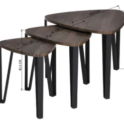 Ensemble De 3 Tables Gigognes Au Style Industriel Noir Et Bois KAUWHATA MDF HM -Pas Cher Mobiliora Magasin table basse 9513447