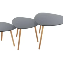 Lot De 3 Tables à Café Gigogne En Bois Gris Et Pieds En Bois Naturel