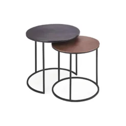 Tables D'appoint Gigognes Rondes En Métal Bicolore Collection LIVOS. Meuble Style Industriel