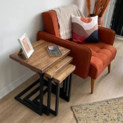 Lot De 3 Tables D'appoint Rørvig Gigognes Pour Salon Noir / Pin Lasuré [en.casa]