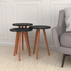 Lot De 3 Tables D'appoint Herrljunga Trépied Marbre Noir [en.casa] -Pas Cher Mobiliora Magasin table basse 9513831