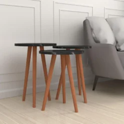 Lot De 3 Tables D'appoint Herrljunga Trépied Marbre Noir [en.casa] -Pas Cher Mobiliora Magasin table basse 9513835