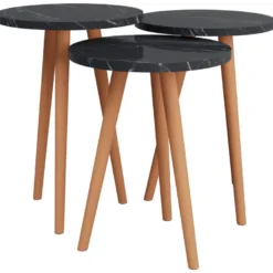 Lot De 3 Tables D'appoint Herrljunga Trépied Marbre Noir [en.casa] -Pas Cher Mobiliora Magasin table basse 9513837