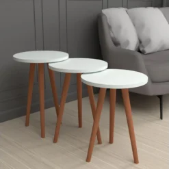 Lot De 3 Tables D'appoint Herrljunga Trépied Blanc [en.casa] -Pas Cher Mobiliora Magasin table basse 9513993
