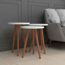 Lot De 3 Tables D'appoint Herrljunga Trépied Blanc [en.casa] -Pas Cher Mobiliora Magasin table basse 9513995