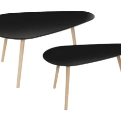 Lot De 2 Tables Basses Gigogne En Bois Noir Et Pieds En Bois D'Hévéa
