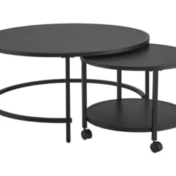 Lot De 2 Tables Basses Værøy Rondes Gigognes à Roulettes Et Espace De Rangement Noir [en.casa] -Pas Cher Mobiliora Magasin table basse 9514041
