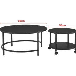 Lot De 2 Tables Basses Værøy Rondes Gigognes à Roulettes Et Espace De Rangement Noir [en.casa] -Pas Cher Mobiliora Magasin table basse 9514043