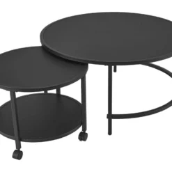 Lot De 2 Tables Basses Værøy Rondes Gigognes à Roulettes Et Espace De Rangement Noir [en.casa] -Pas Cher Mobiliora Magasin table basse 9514045