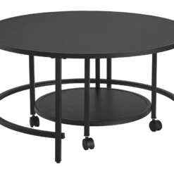 Lot De 2 Tables Basses Værøy Rondes Gigognes à Roulettes Et Espace De Rangement Noir [en.casa] -Pas Cher Mobiliora Magasin table basse 9514047