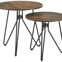 Lot De 2 Tables Basses Rondes Väsby Pieds épingle à Cheveux Effet Bois Foncé [en.casa] -Pas Cher Mobiliora Magasin table basse 9514069