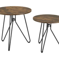 Lot De 2 Tables Basses Rondes Väsby Pieds épingle à Cheveux Effet Bois Foncé [en.casa] -Pas Cher Mobiliora Magasin table basse 9514073