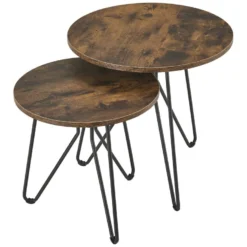 Lot De 2 Tables Basses Rondes Väsby Pieds épingle à Cheveux Effet Bois Foncé [en.casa] -Pas Cher Mobiliora Magasin table basse 9514075