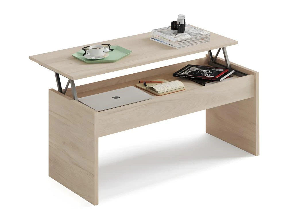 Table Basse Relevable Coloris Effet Bois - Hauteur 47-58 X Longueur 100 X Profondeur 50 Cm 4 Table Basse Relevable Coloris Effet Bois - Hauteur 47-58 X Longueur 100 X Profondeur 50 Cm – Image 2