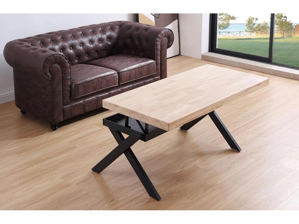 Table Basse Relevable En Bois Et Métal Coloris Chêne Nordique Noir - Longueur 120 X Profondeur 66 X Hauteur 47-62 Cm 4 Table Basse Relevable En Bois Et Métal Coloris Chêne Nordique Noir - Longueur 120 X Profondeur 66 X Hauteur 47-62 Cm – Image 2