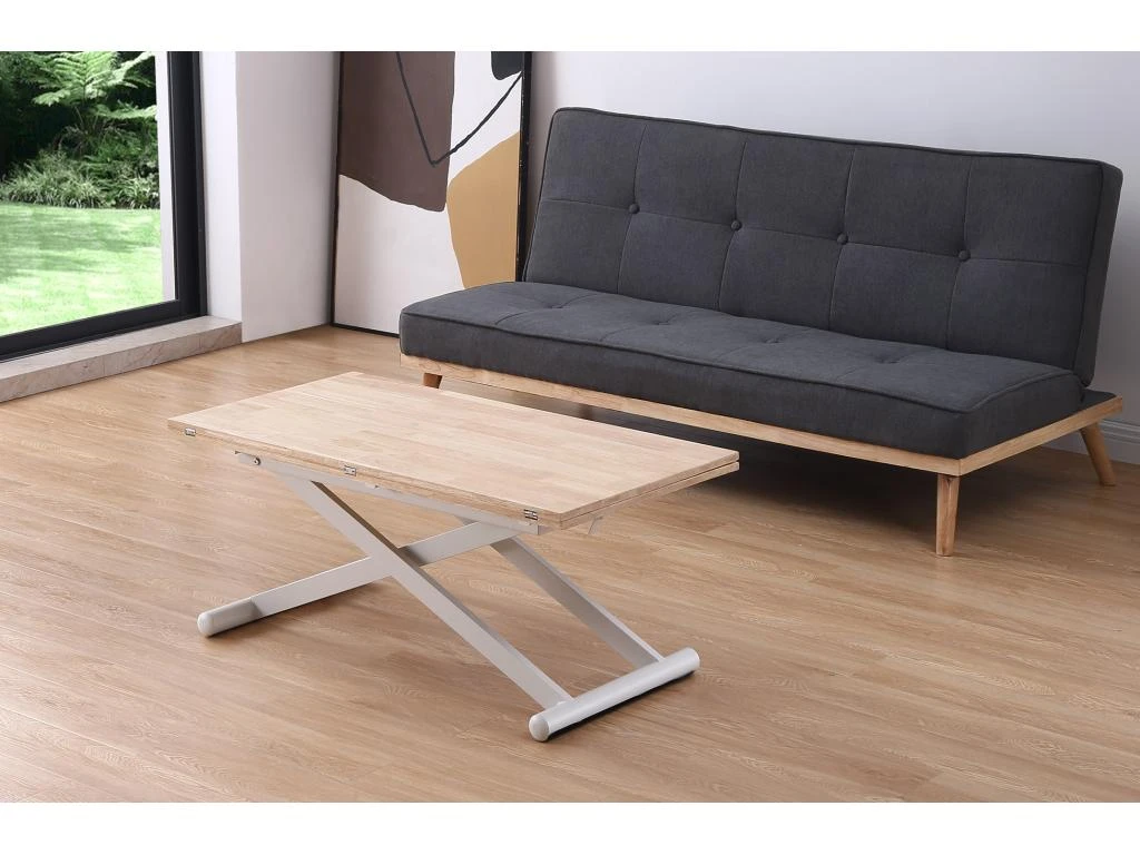 Table Basse Relevable Extensible En Bois Et Métal Coloris Chêne Nordique Blanc - Longueur 110-114 X Profondeur 57 X Hauteur 49-76 Cm 4 Table Basse Relevable Extensible En Bois Et Métal Coloris Chêne Nordique Blanc - Longueur 110-114 X Profondeur 57 X Hauteur 49-76 Cm – Image 2