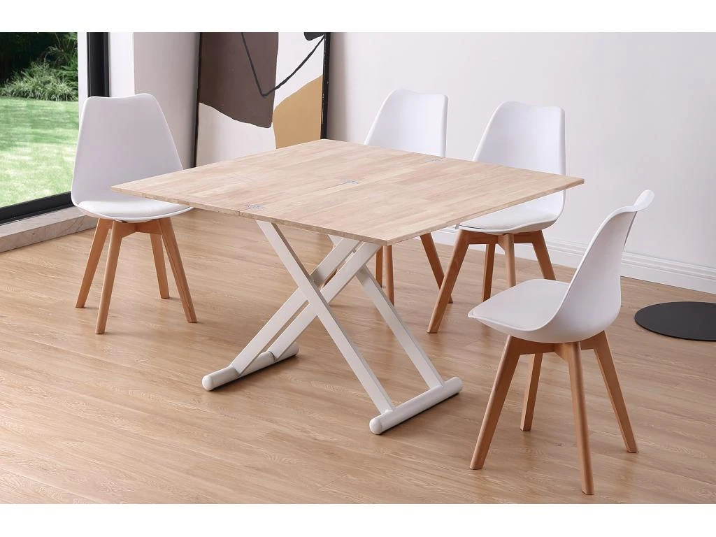 Table Basse Relevable Extensible En Bois Et Métal Coloris Chêne Nordique Blanc - Longueur 110-114 X Profondeur 57 X Hauteur 49-76 Cm 5 Table Basse Relevable Extensible En Bois Et Métal Coloris Chêne Nordique Blanc - Longueur 110-114 X Profondeur 57 X Hauteur 49-76 Cm – Image 3
