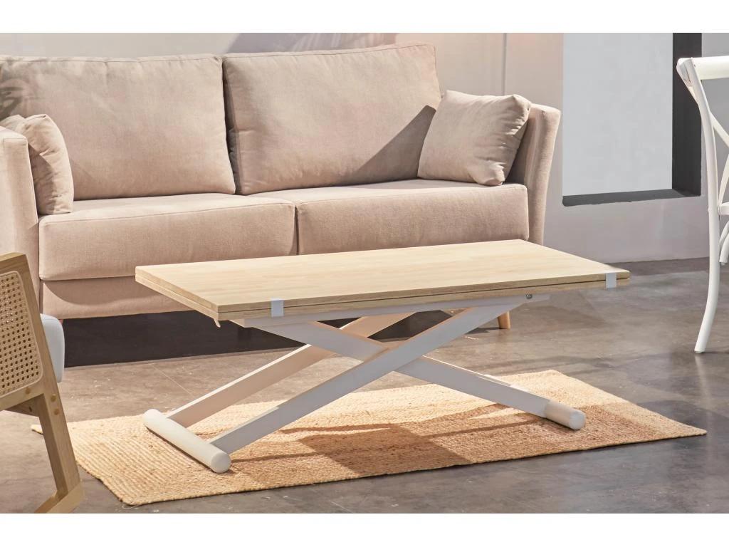 Table Basse Relevable Extensible En Bois Et Métal Coloris Chêne Nordique Blanc - Longueur 110-114 X Profondeur 57 X Hauteur 49-76 Cm 6 Table Basse Relevable Extensible En Bois Et Métal Coloris Chêne Nordique Blanc - Longueur 110-114 X Profondeur 57 X Hauteur 49-76 Cm – Image 4