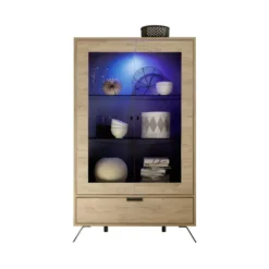 Vitrine 2 Portes 1 Tiroir Chêne Clair - PALERME -Pas Cher Mobiliora Magasin vitrine 14341039