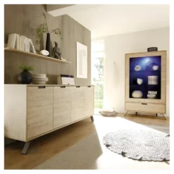 Vitrine 2 Portes 1 Tiroir Chêne Clair - PALERME -Pas Cher Mobiliora Magasin vitrine 14341041