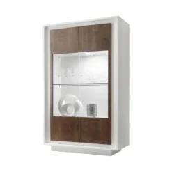 Vitrine 2 Portes Blanc/Chêne Foncé - RIMINI