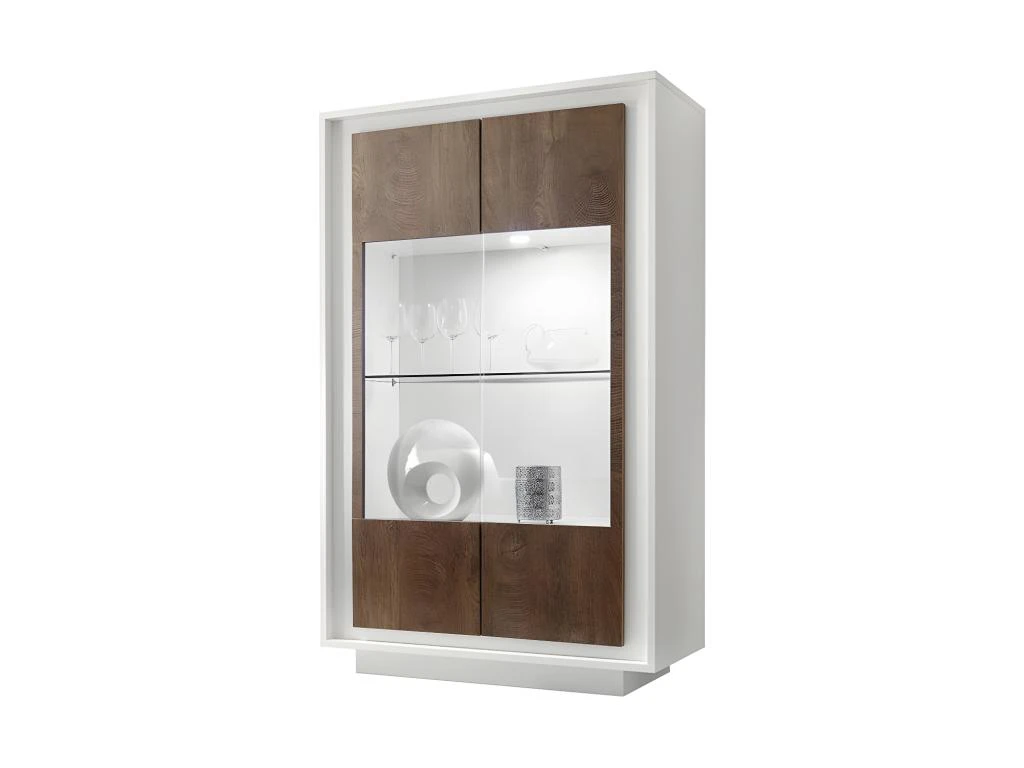Vitrine 2 Portes Blanc/Chêne Foncé - RIMINI 3 Vitrine 2 Portes Blanc/Chêne Foncé - RIMINI