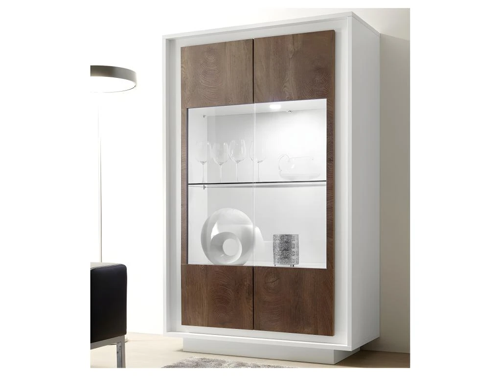 Vitrine 2 Portes Blanc/Chêne Foncé - RIMINI 4 Vitrine 2 Portes Blanc/Chêne Foncé - RIMINI – Image 2
