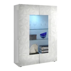 Vitrine 2 Portes Laqué Blanc Brillant à LEDs - KIOO