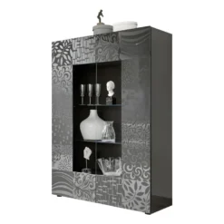 Vitrine 2 Portes Laqué Gris Brillant - BARI