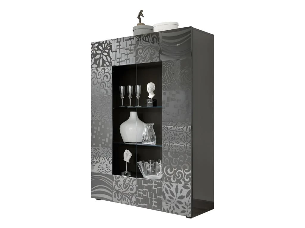 Vitrine 2 Portes Laqué Gris Brillant - BARI 3 Vitrine 2 Portes Laqué Gris Brillant - BARI