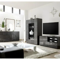 Vitrine 2 Portes Laqué Gris Brillant - BARI 11 Vitrine 2 Portes Laqué Gris Brillant - BARI -Pas Cher Mobiliora Magasin vitrine 17626101