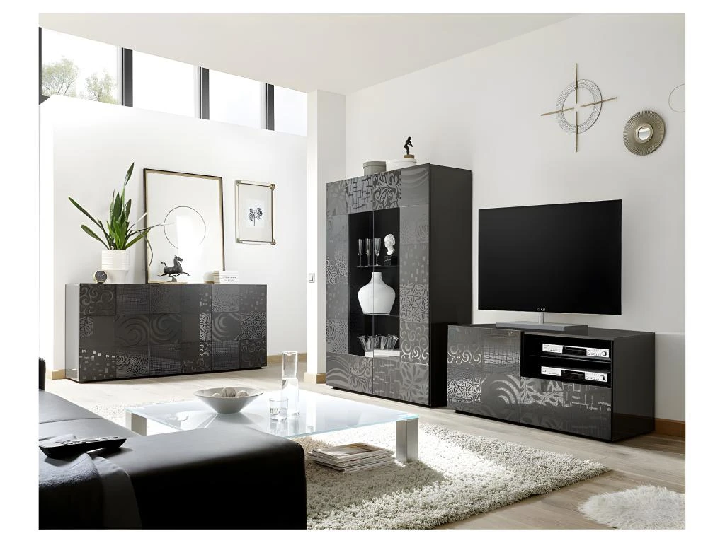 Vitrine 2 Portes Laqué Gris Brillant - BARI 6 Vitrine 2 Portes Laqué Gris Brillant - BARI – Image 4