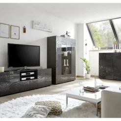 Vitrine 2 Portes Laqué Gris Brillant - BARI 12 Vitrine 2 Portes Laqué Gris Brillant - BARI -Pas Cher Mobiliora Magasin vitrine 17626103