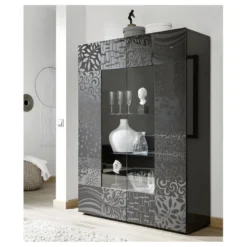 Vitrine 2 Portes Laqué Gris Brillant - BARI 13 Vitrine 2 Portes Laqué Gris Brillant - BARI -Pas Cher Mobiliora Magasin vitrine 17626105