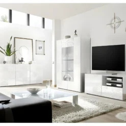 Vitrine 2 Portes Laqué Blanc Brillant - BARI -Pas Cher Mobiliora Magasin vitrine 17626185