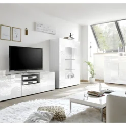 Vitrine 2 Portes Laqué Blanc Brillant - BARI -Pas Cher Mobiliora Magasin vitrine 17626189