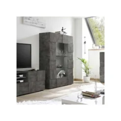 Vitrine 2 Portes Béton Ciré Foncé - TICATO -Pas Cher Mobiliora Magasin vitrine 17626199