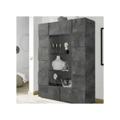 Vitrine 2 Portes Béton Ciré Foncé - TICATO -Pas Cher Mobiliora Magasin vitrine 17626201