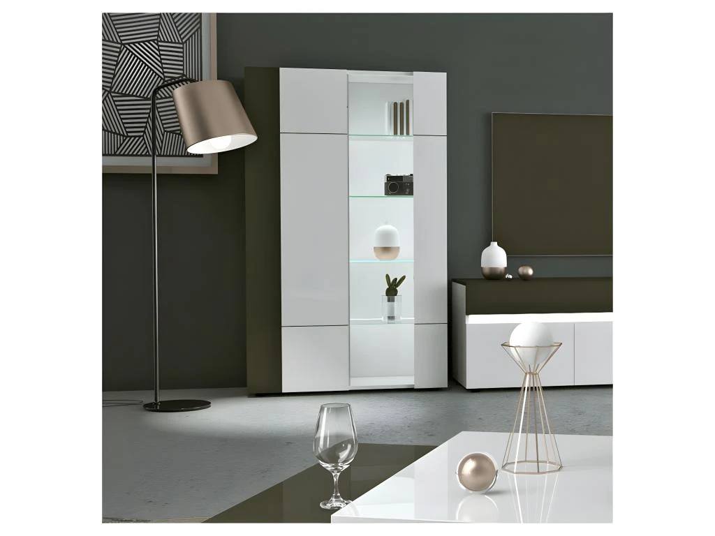 Vitrine 2 Portes Gris/Blanc Brillant - WATOM 4 Vitrine 2 Portes Gris/Blanc Brillant - WATOM – Image 2